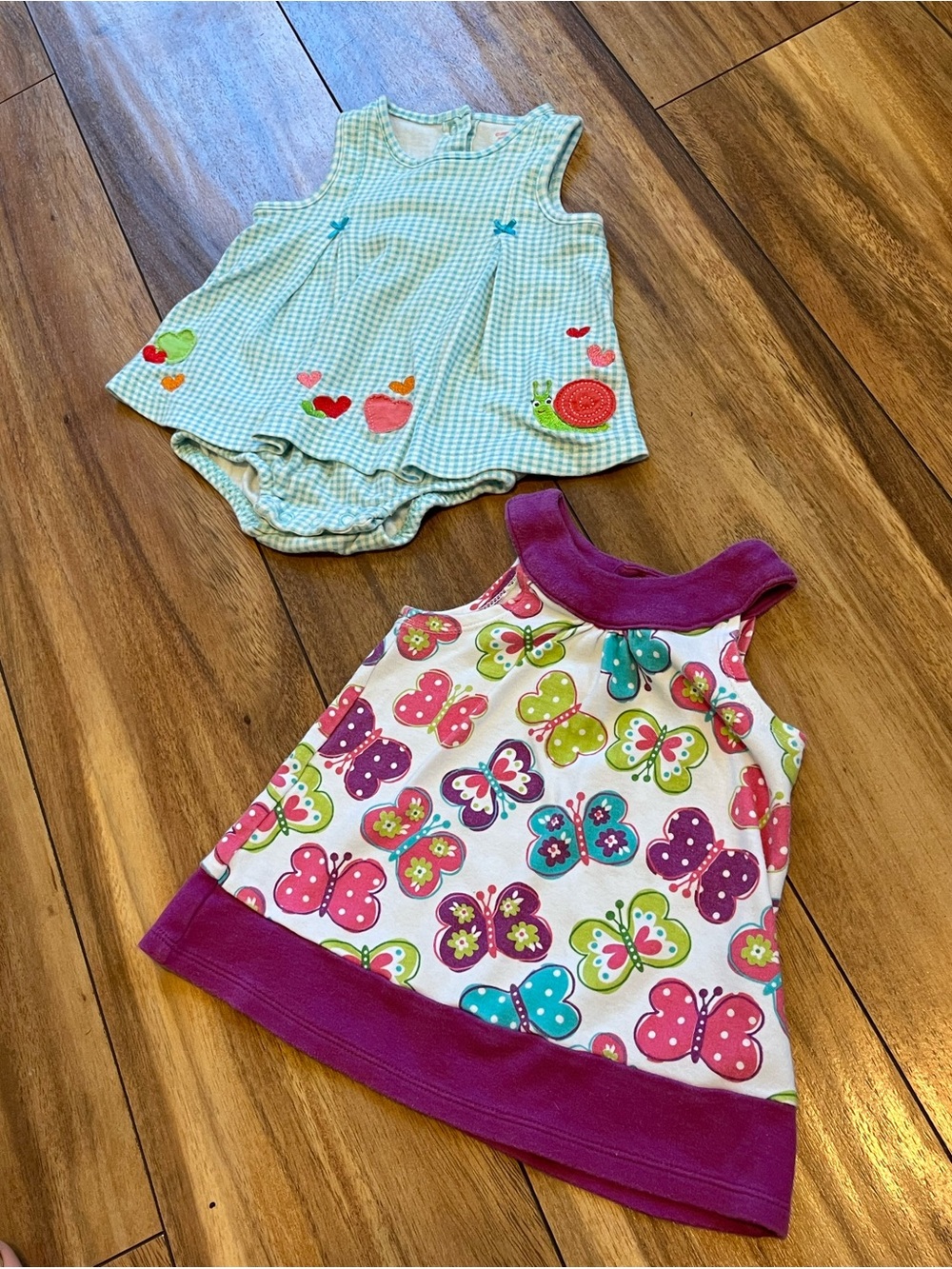 Baby girl 0-3mo cottagecore LOT2pcs dresses snail butterflys blue gingham circo
